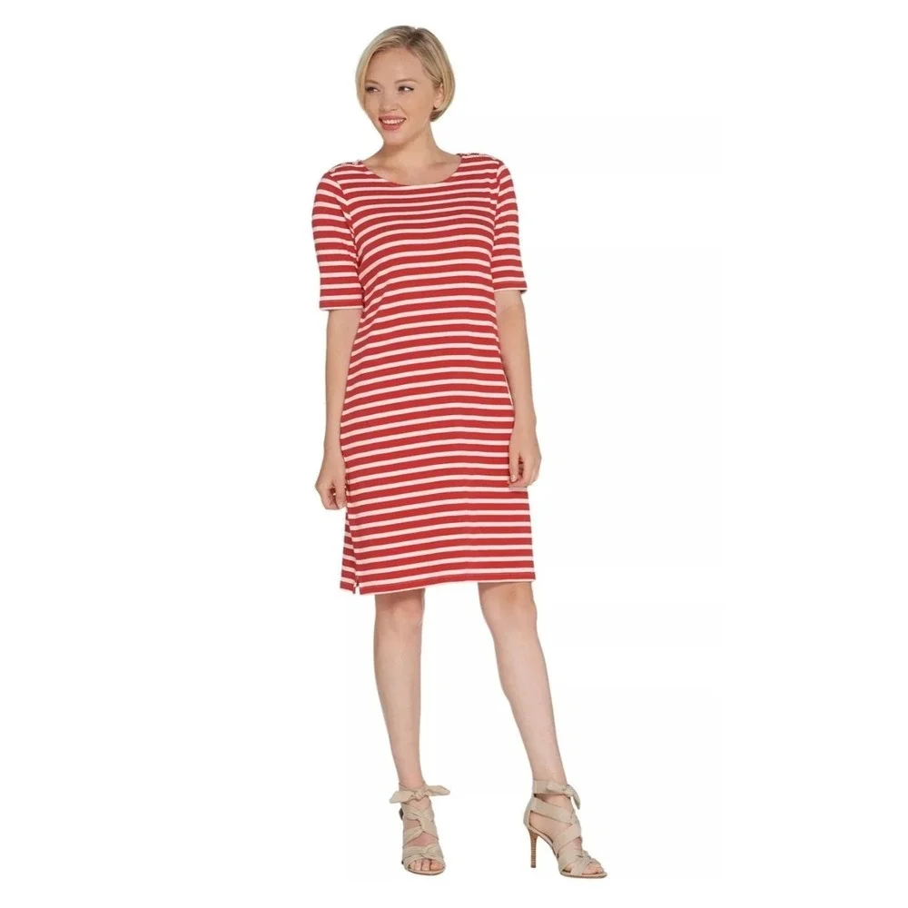 Women Striped Scoopneck Elbow T Shirt Vacation Dress Sz L Fisherman France Y2K‎